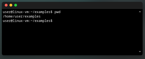 `pwd` showing the absolute path to the current directory